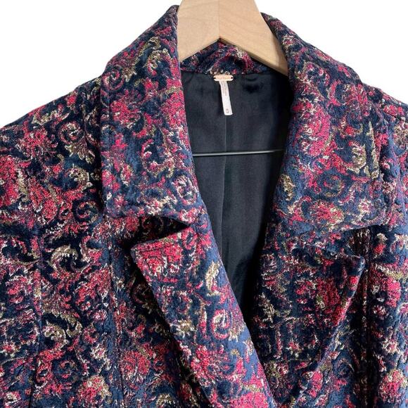 *RARE* FREE PEOPLE NWT Long Red & Purple Floral Jacket Coat Trench — Medium - Picture 6 of 14